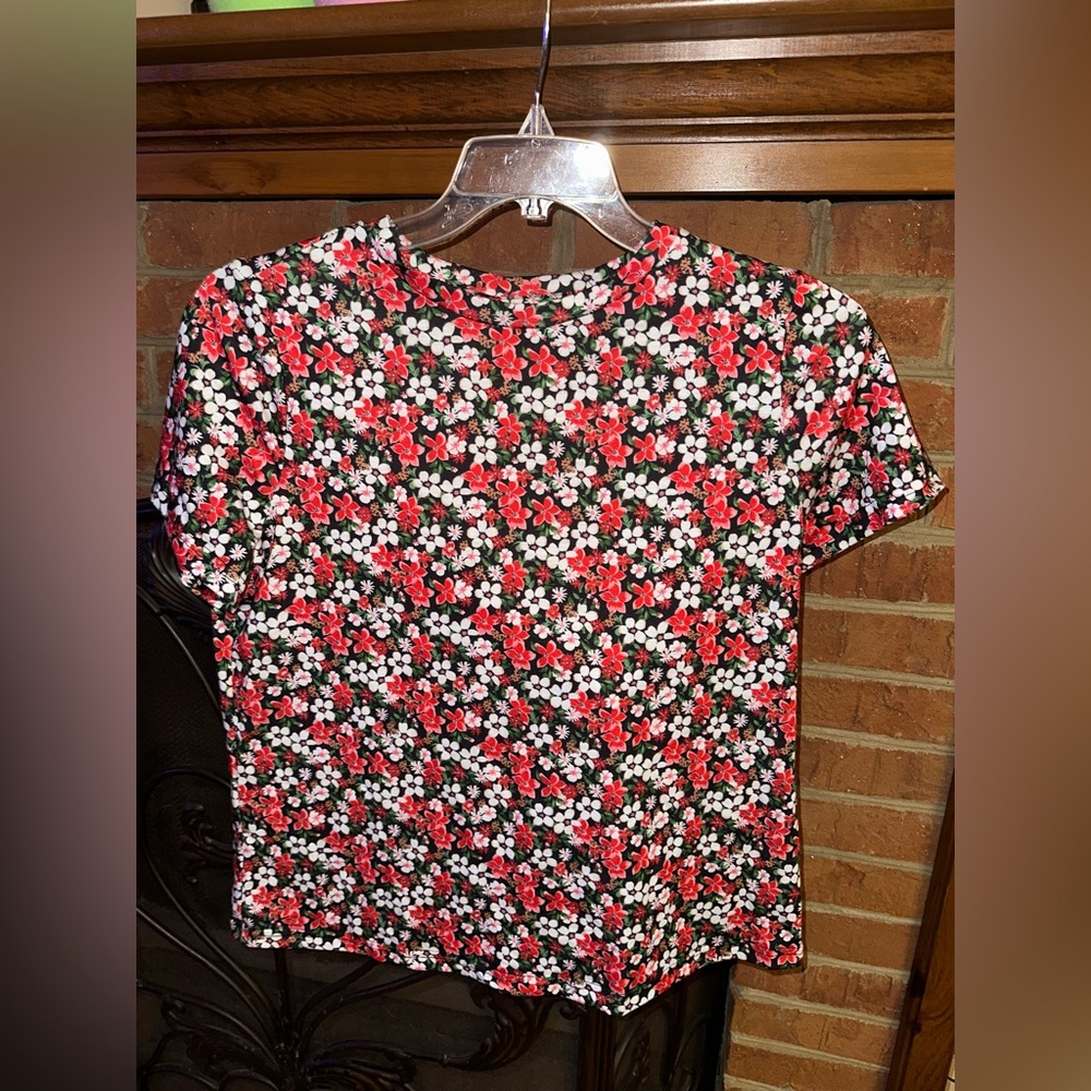 Floral Red and Black Women's Top